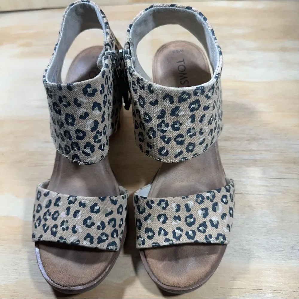 Toms Majorca Leopard Print Heeled Sandals Women’s Size 6.5